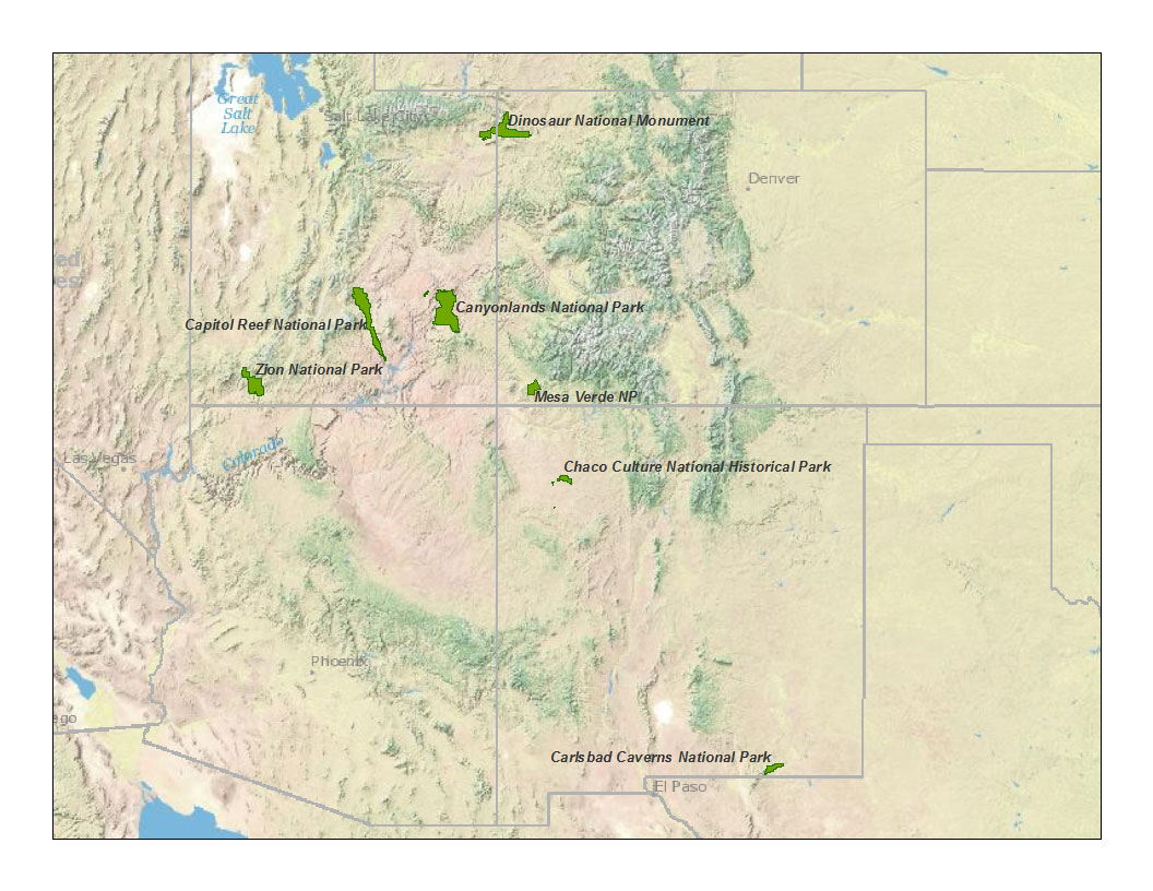 A map of the parks in the report