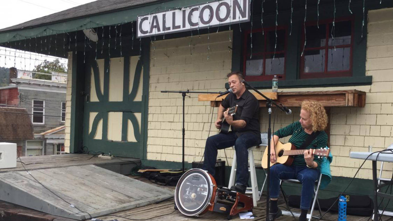 <p>Central New York Railroad has graciously allowed use of the Callicoon Depot's former loading dock as a stage for popular community events. Musicians Brewster Smith and Elizabeth Rose perform.</p>