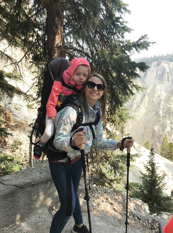 <p>Ellanor and Sabrina Blanchett hike to the Lower Falls of the Grand Canyon of the Yellowstone River in Yellowstone National Park. </p>