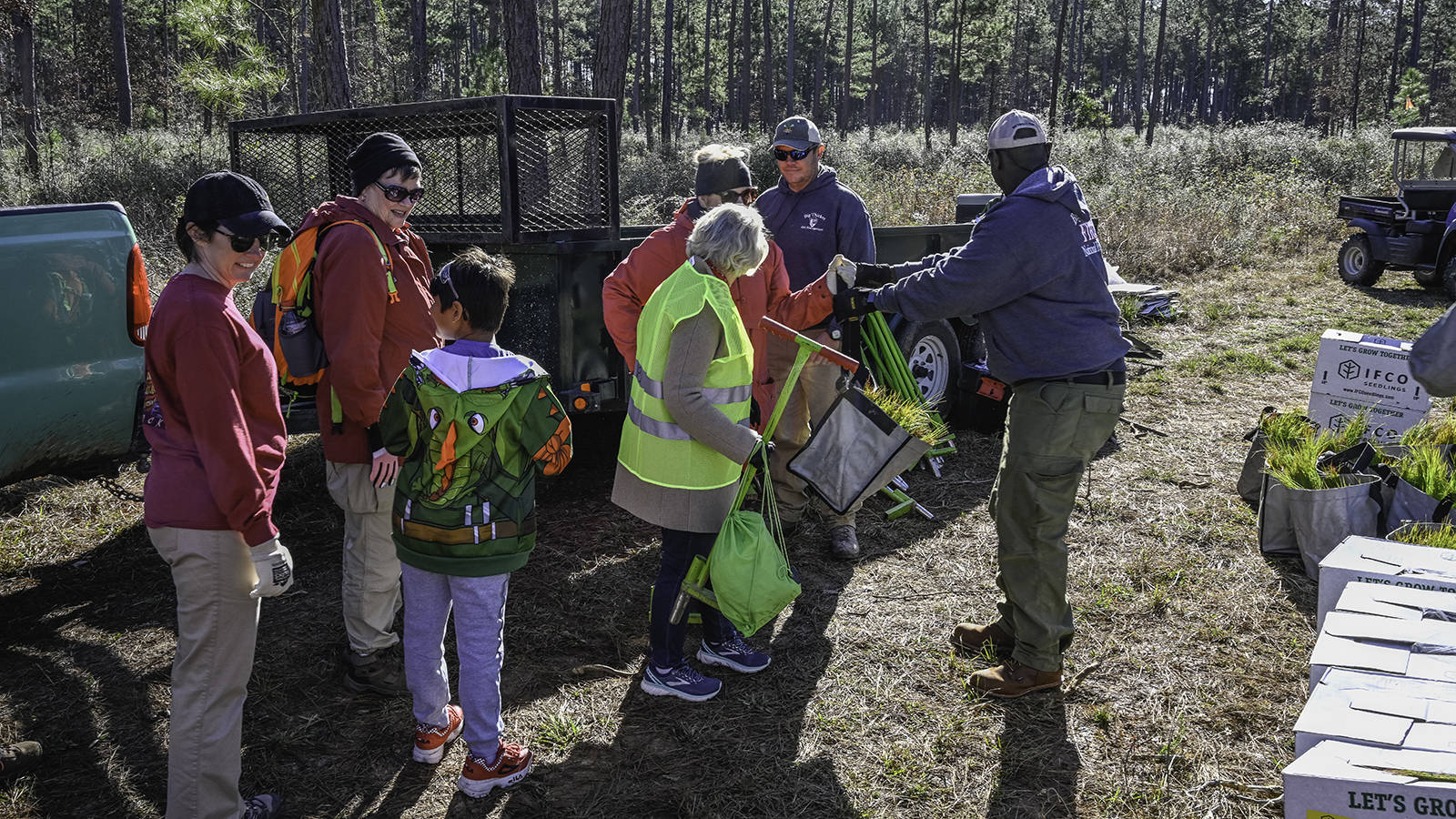 <p>Volunteers prepare for a day of longleaf pine planting in February 2020.</p>