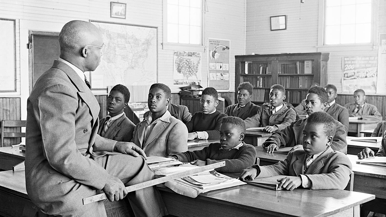 <p>Singleton C. Anderson teaches a class of young men in a Rosenwald school in North Carolina. </p>