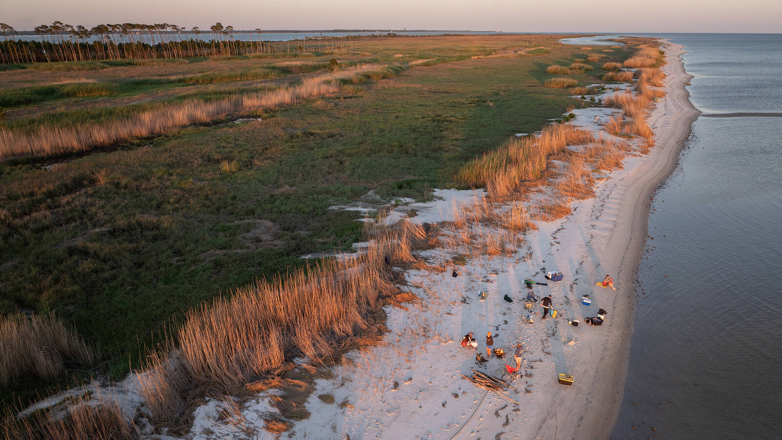 <p>The group spent the first night on Deer Island after turbulent waters kept them from reaching their destination. Because Deer Island is not part of the park, the rules for aerial photography there are different than on Horn Island, where drones are prohibited.</p>