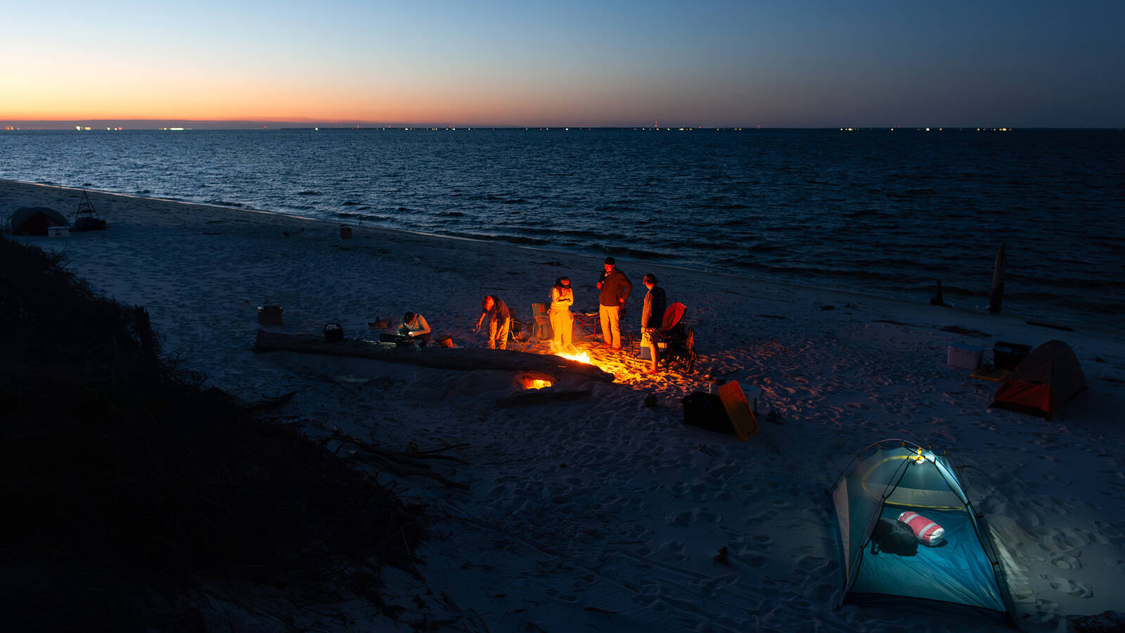 <p>Campers can build fires on the beach at Horn Island provided they avoid vegetation, set up below the mean high tide line, bring their own firewood and take unused firewood with them. </p>