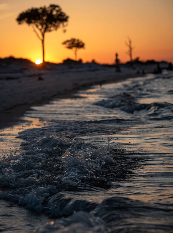 <p>The beach at sunset.</p>