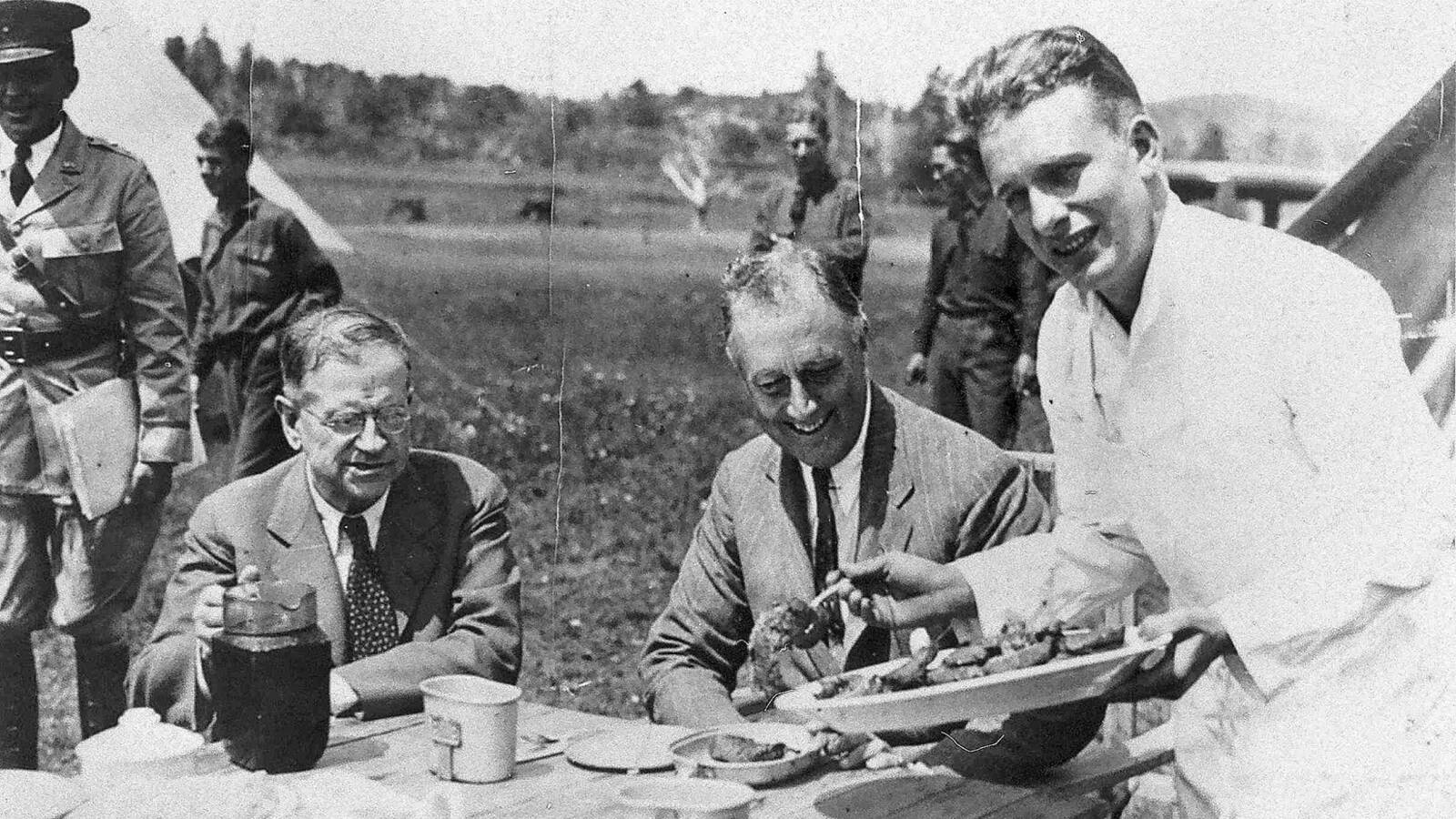 <p>President Franklin D Roosevelt, center, with Civilian Conservation Corps members in Shenandoah National Park in 1930.</p>