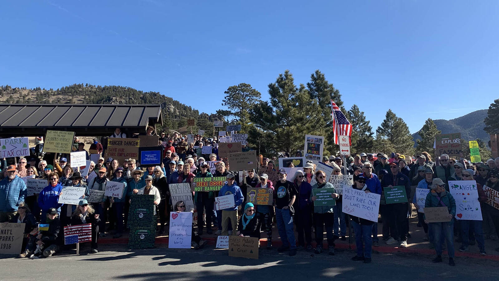 <p>Park supporters rally at Rocky Mountain National Park. </p>