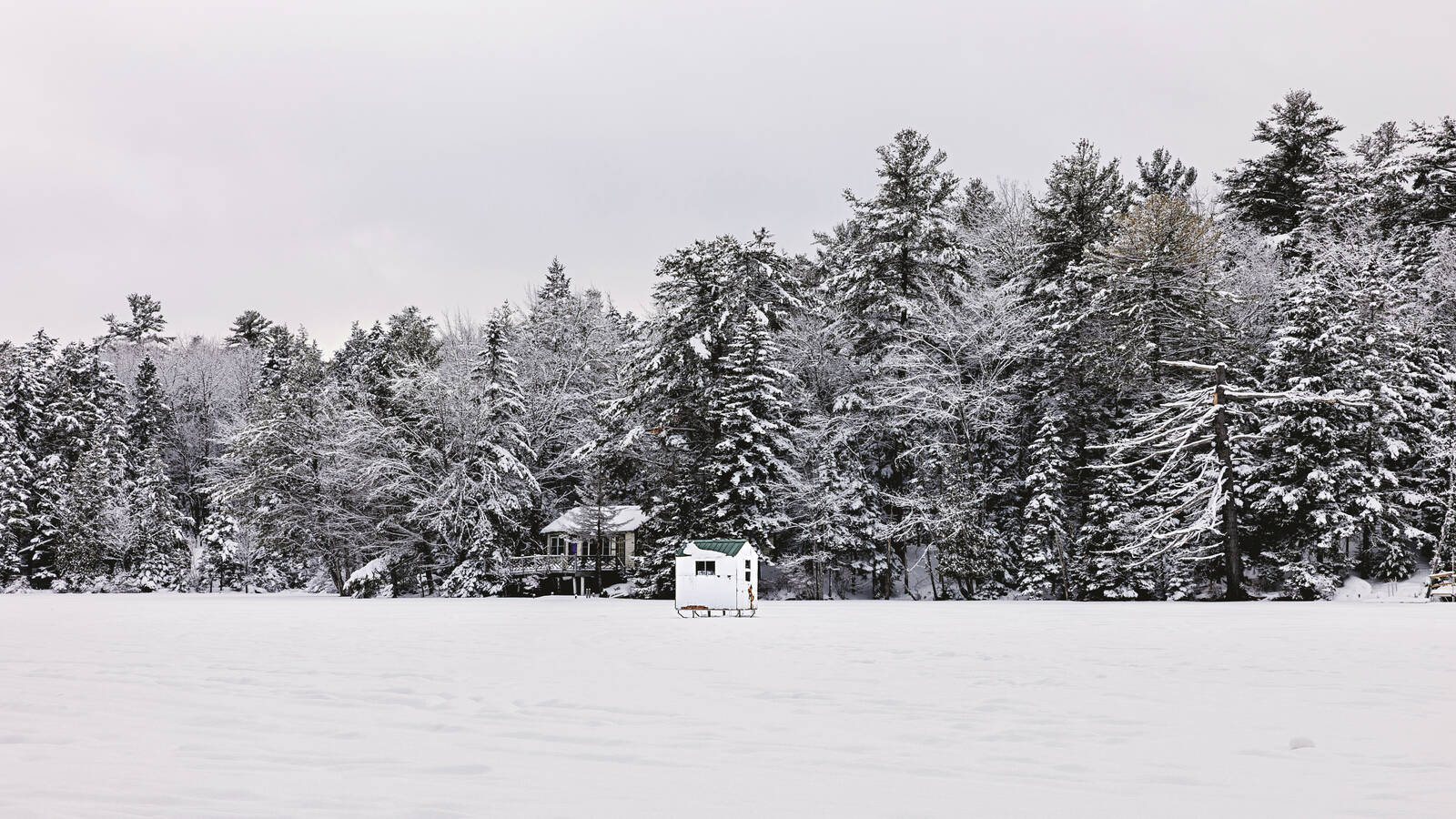 <p>An ice fishing shack on Long Pond.</p>