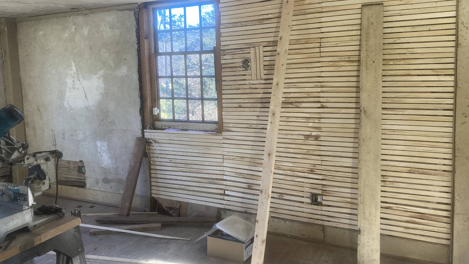 <p>Plaster repair inside the Stow-Hardy House at Minute Man National Historical Park, made possible by the Great American Outdoors Act. With new mechanical, electrical, plumbing and carpentry work, the home is slated for the National Park Service's residential lease program, which brings in revenue for the agency. </p>