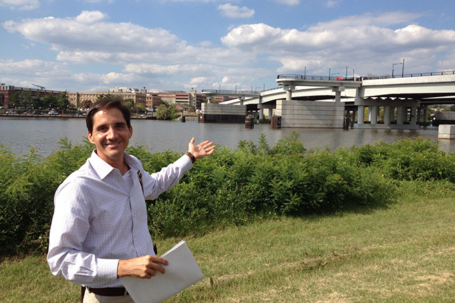 11th Street Bridge Park Director Scott Kratz by the old bridge piers where the new park will be constructed. 